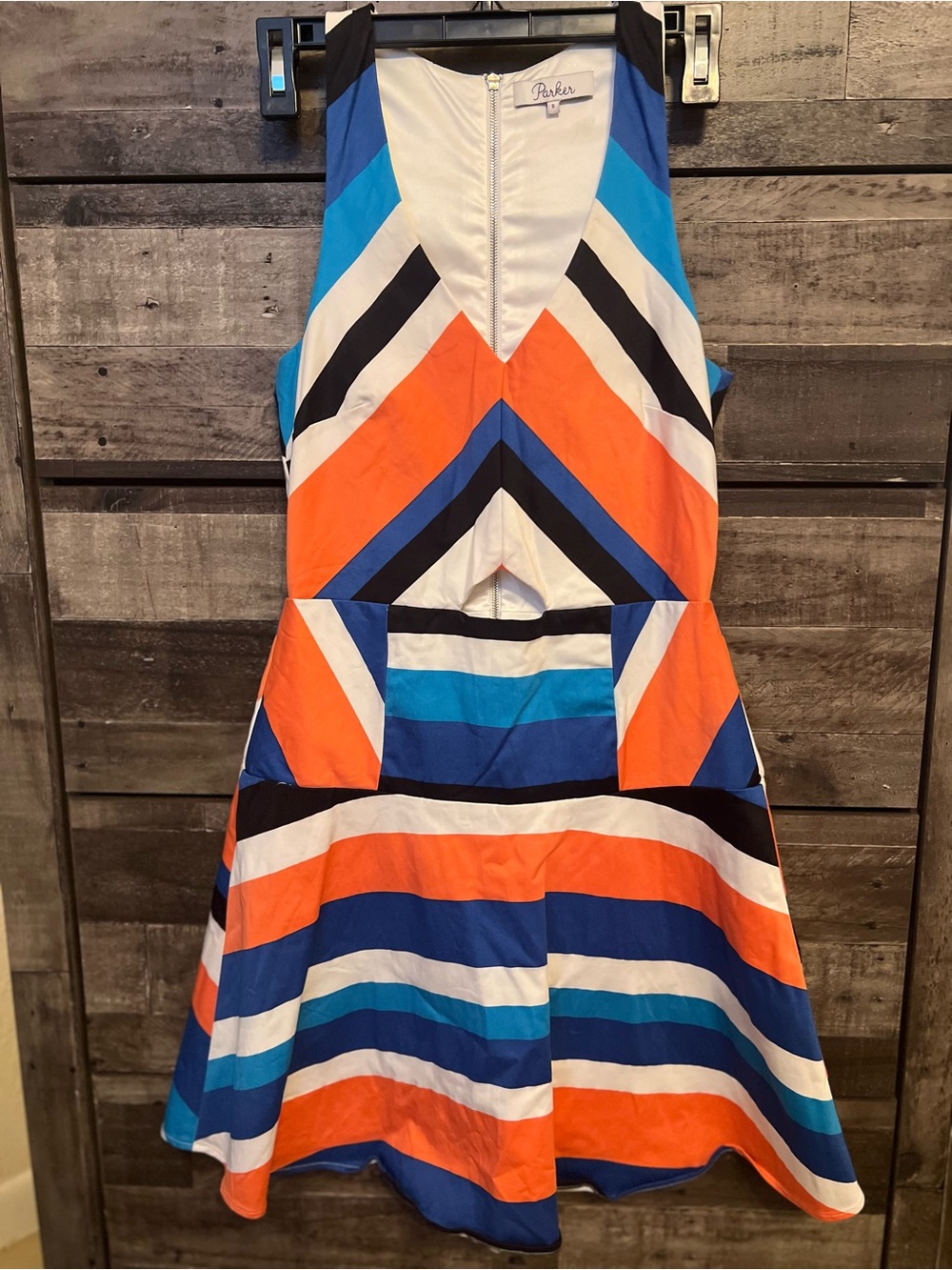 Parker New York Striped Geometric Cutout Fit & Flare Mini Dress- Size Small
